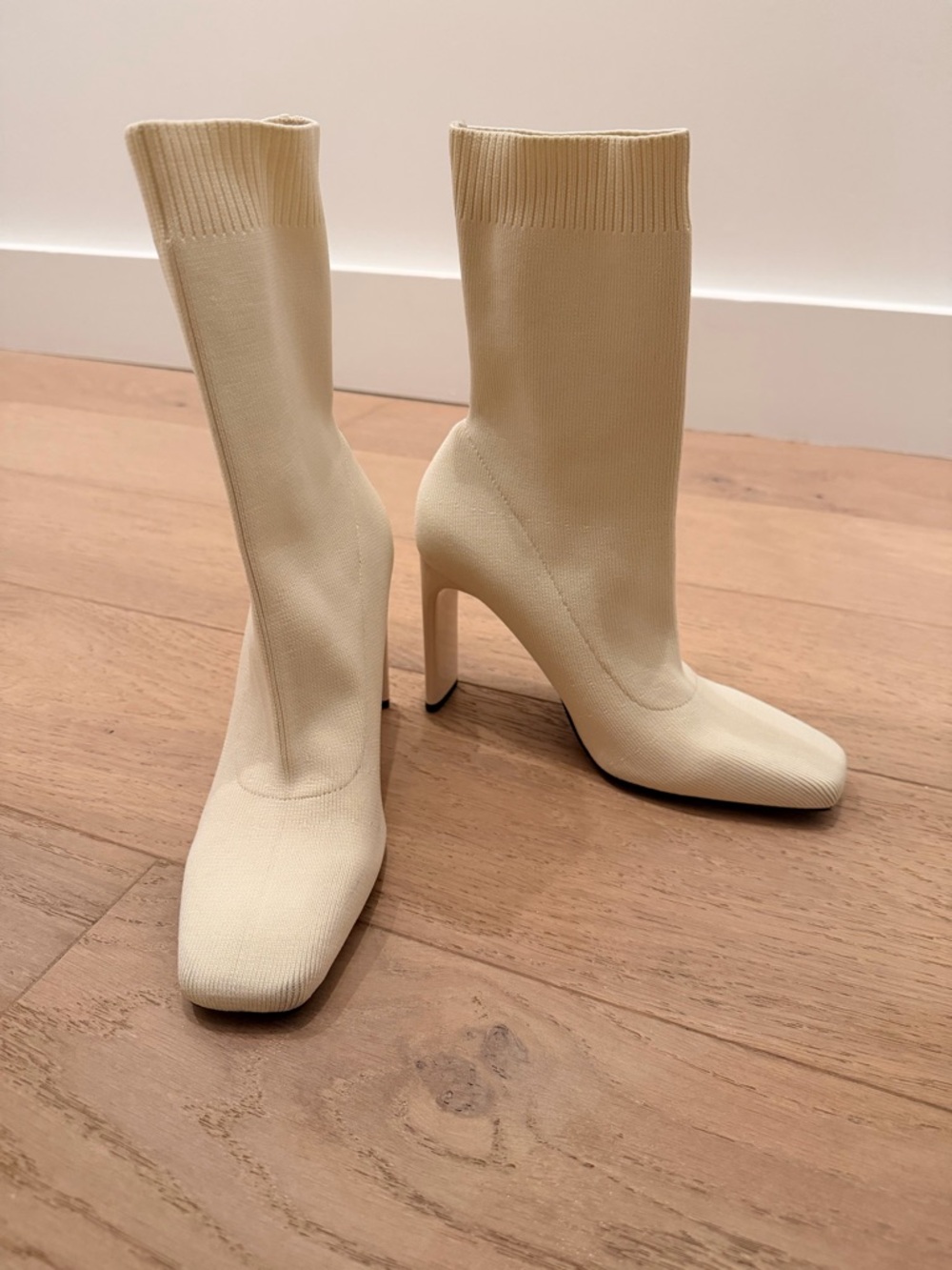 Cream Stretch-Knit Sock Boots - Women